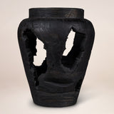 18" Black Solid Wood Table Vase With Sculptural Details