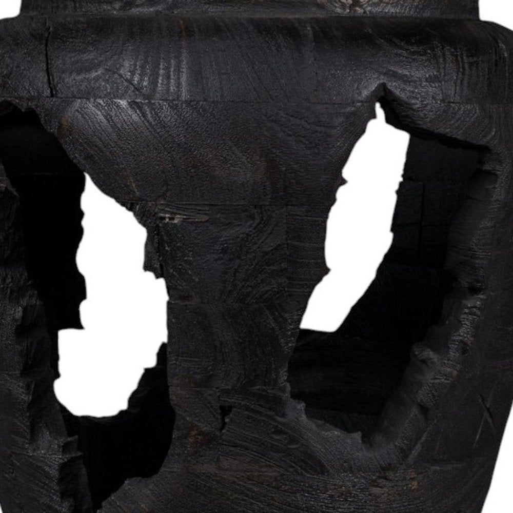 18" Black Solid Wood Table Vase With Sculptural Details