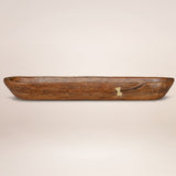 42" Brown And Gold Reclaimed Wood Asymmetrical Edge Oval Centerpiece Bowl