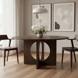 60" Brown Wood Pedestal Base Round Top Dining Table