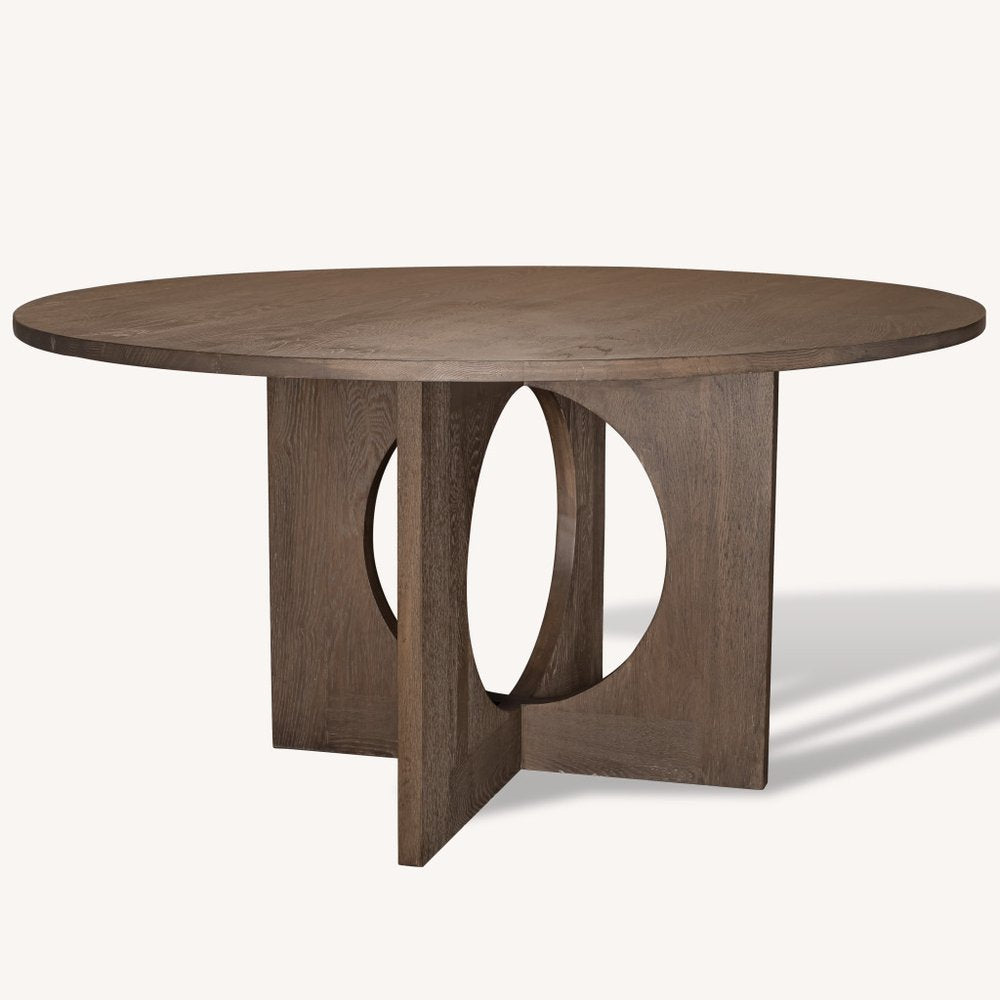 60" Brown Wood Pedestal Base Round Top Dining Table