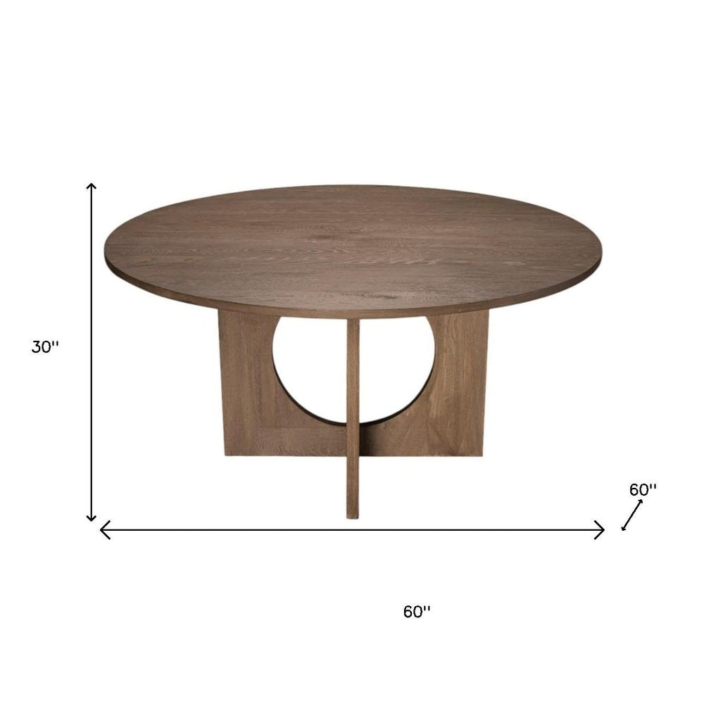 60" Brown Wood Pedestal Base Round Top Dining Table