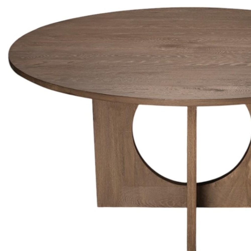 60" Brown Wood Pedestal Base Round Top Dining Table