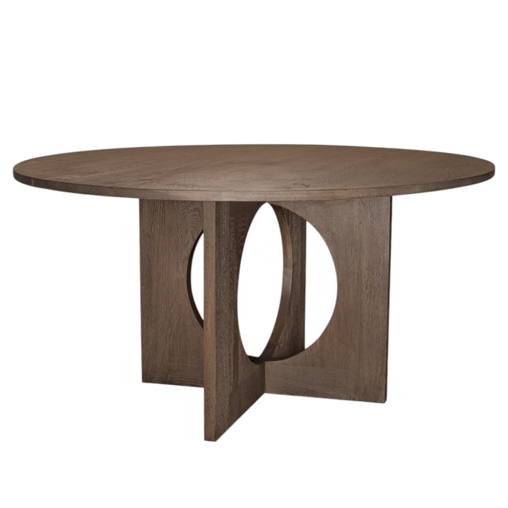 60" Brown Wood Pedestal Base Round Top Dining Table