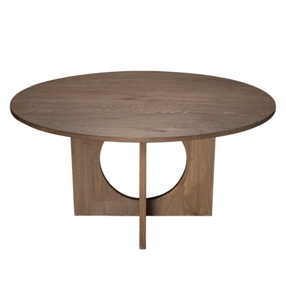 60" Brown Wood Pedestal Base Round Top Dining Table