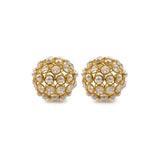Set of Two 5" Gold Clear And Ivory Metal Faux Crystal And Pearl Decorative Orbs