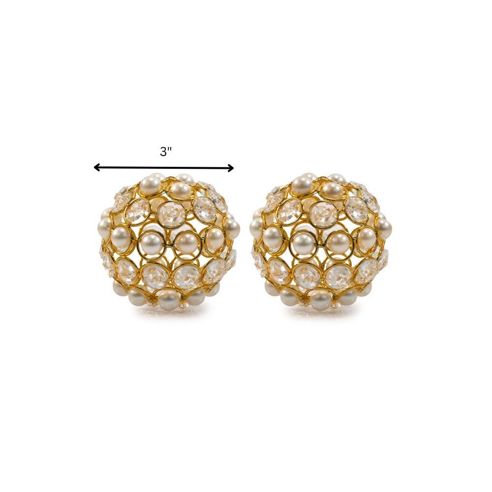 Set of Two Gold Ivory And Pearl Faux Crystal And Metal Decorative Orbs
