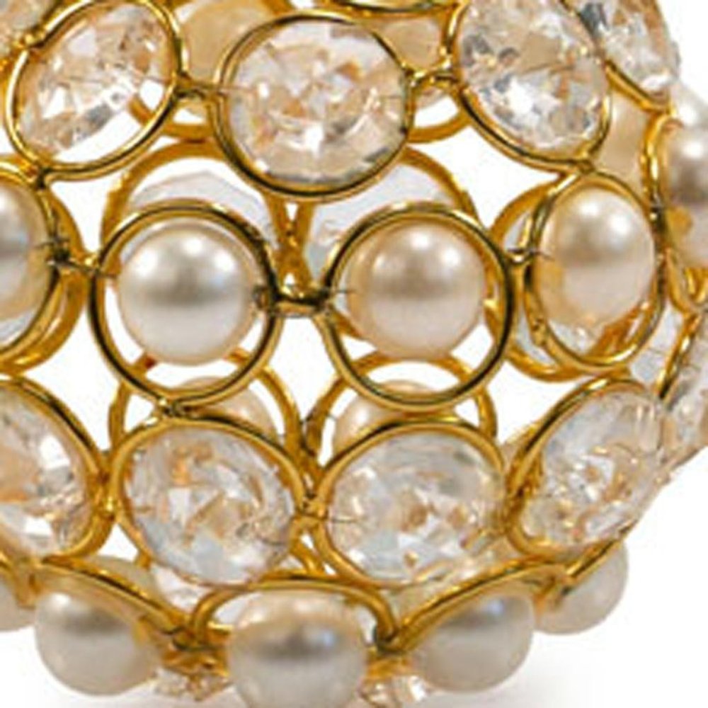 Set of Two Gold Ivory And Pearl Faux Crystal And Metal Decorative Orbs