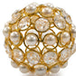 Set of Two 5" Gold Clear And Ivory Metal Faux Crystal And Pearl Decorative Orbs