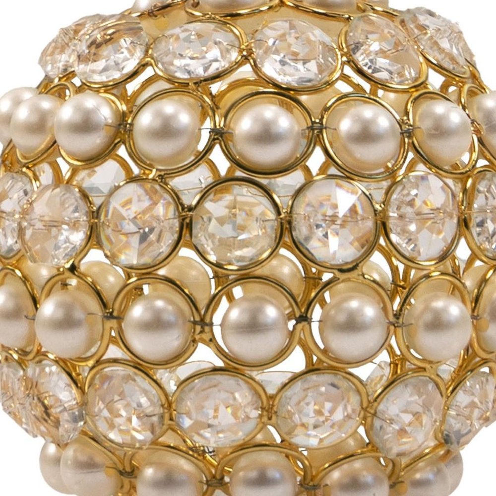 Set of Two Gold Ivory And Pearl Faux Crystal And Metal Decorative Orbs