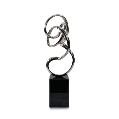 20" Silver And Black Aluminum And Marble Modern Abstract Tabletop Sculpture