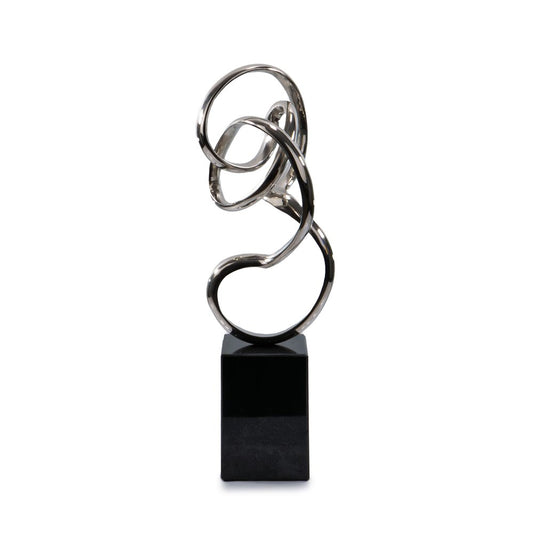20" Silver And Black Aluminum And Marble Modern Abstract Tabletop Sculpture