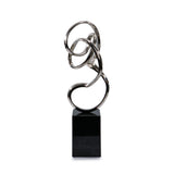 20" Silver And Black Aluminum And Marble Modern Abstract Tabletop Sculpture