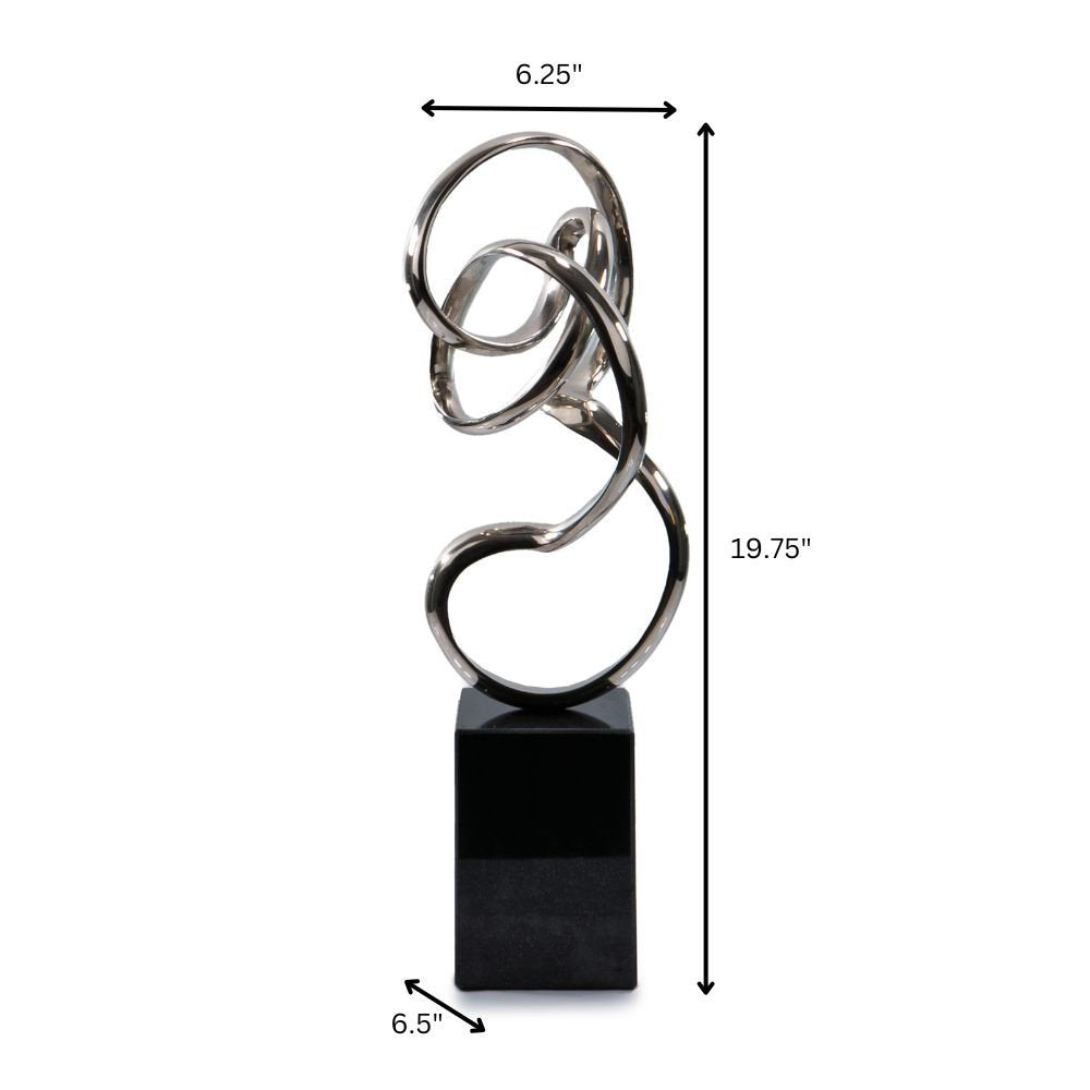 20" Silver And Black Aluminum And Marble Modern Abstract Tabletop Sculpture