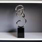 20" Silver And Black Aluminum And Marble Modern Abstract Tabletop Sculpture
