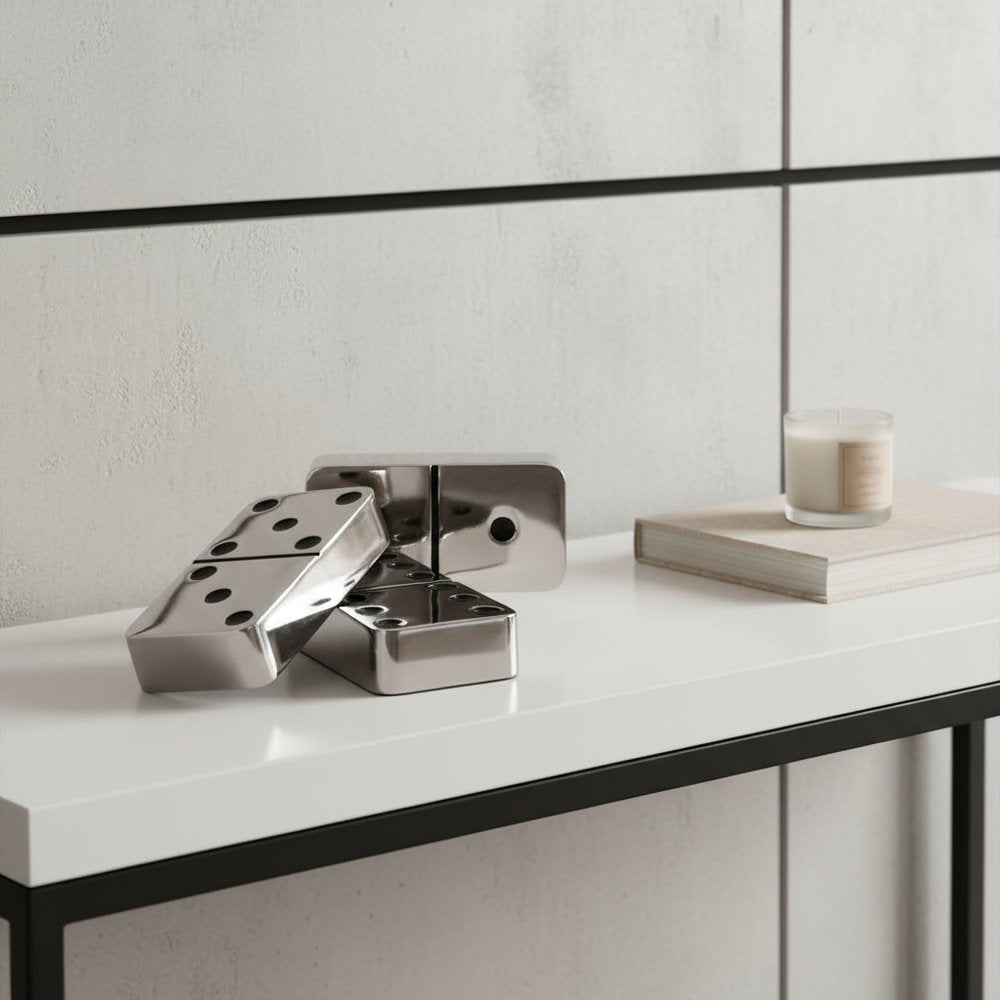 Set of Three Silver And Black Decorative Dominoes