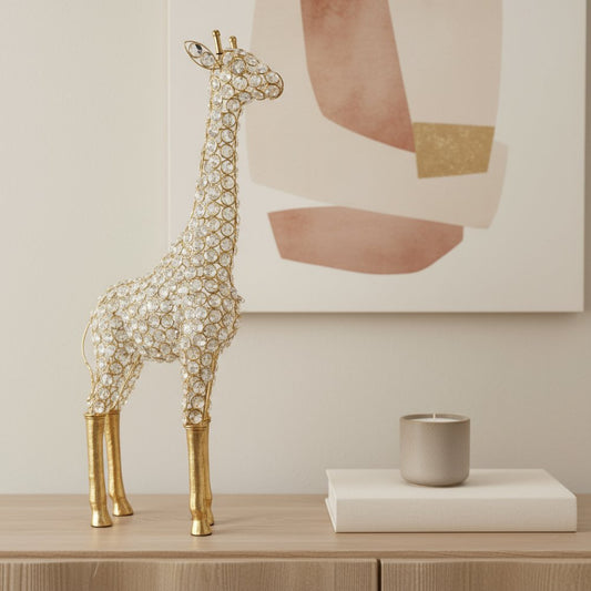 23" Gold Aluminum And Faux Crystal Giraffe Tabletop Sculpture