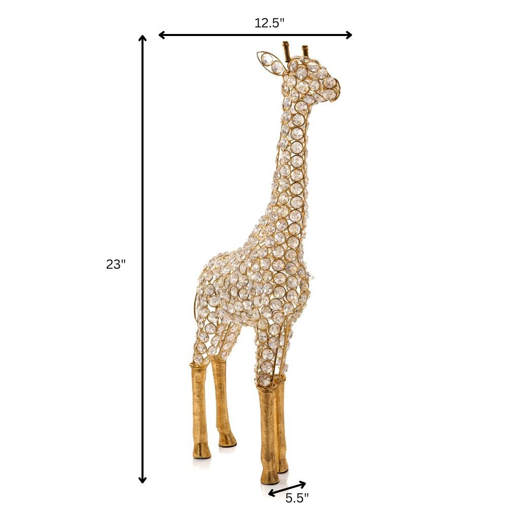 23" Gold Aluminum And Faux Crystal Giraffe Tabletop Sculpture