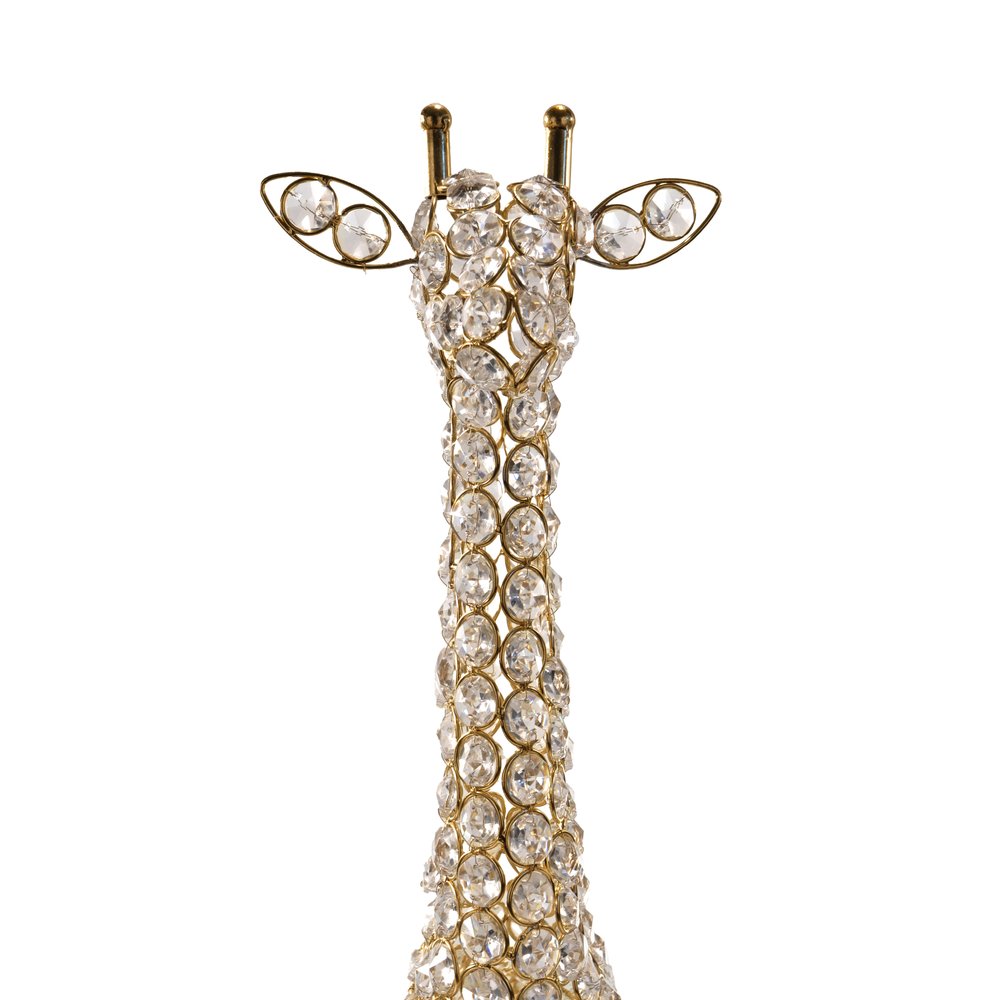 23" Gold Aluminum And Faux Crystal Giraffe Tabletop Sculpture