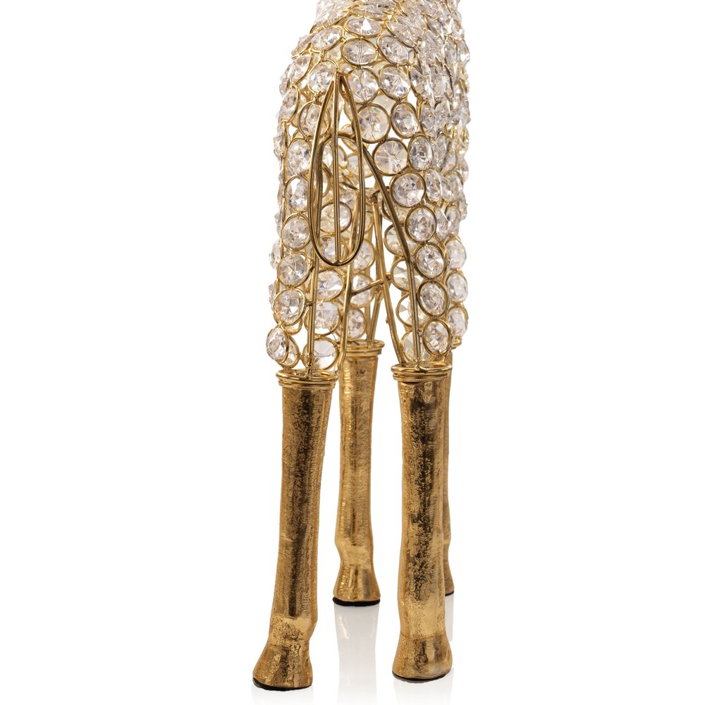 23" Gold Aluminum And Faux Crystal Giraffe Tabletop Sculpture