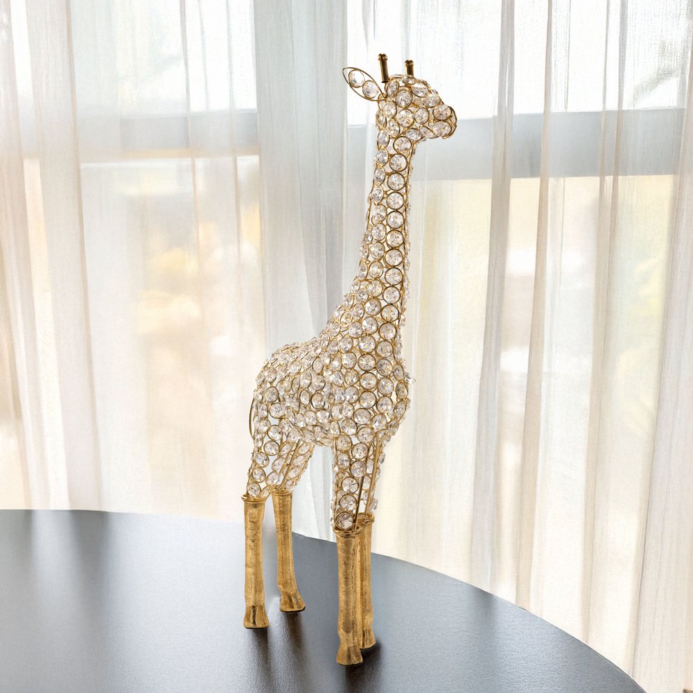 23" Gold Aluminum And Faux Crystal Giraffe Tabletop Sculpture
