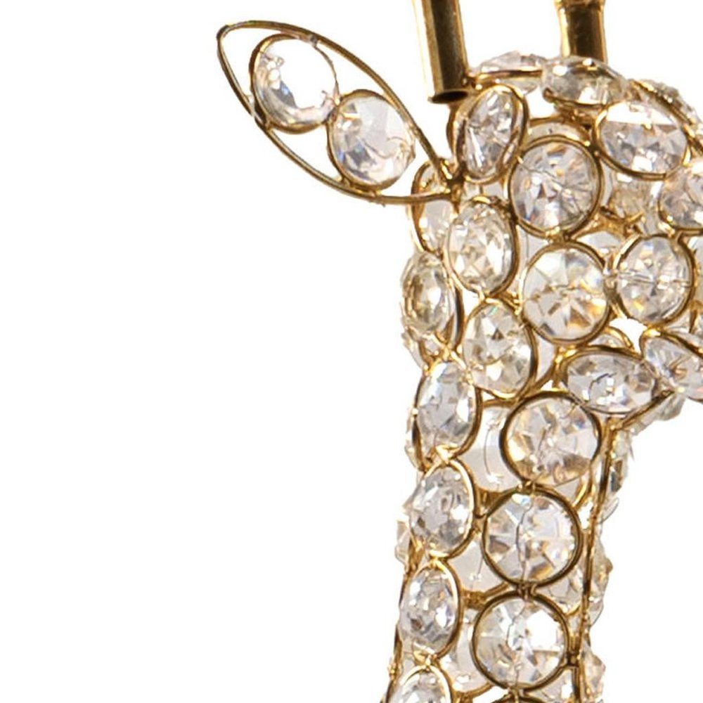 23" Gold Aluminum And Faux Crystal Giraffe Tabletop Sculpture