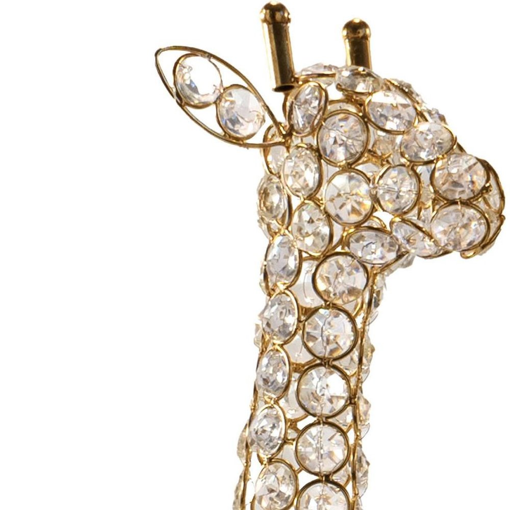 23" Gold Aluminum And Faux Crystal Giraffe Tabletop Sculpture