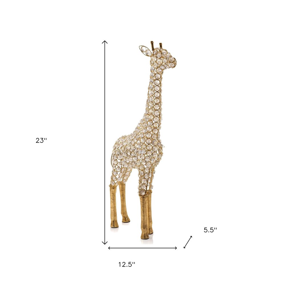 23" Gold Aluminum And Faux Crystal Giraffe Tabletop Sculpture