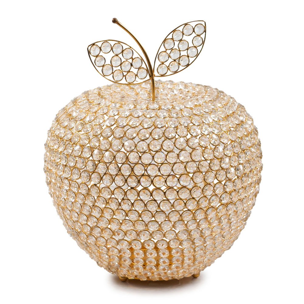 15" Gold Aluminum And Faux Crystal Decorative Apple
