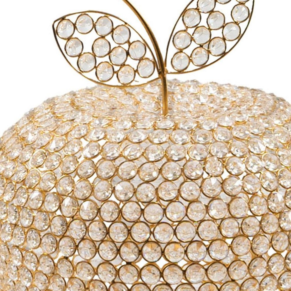 15" Gold Aluminum And Faux Crystal Decorative Apple