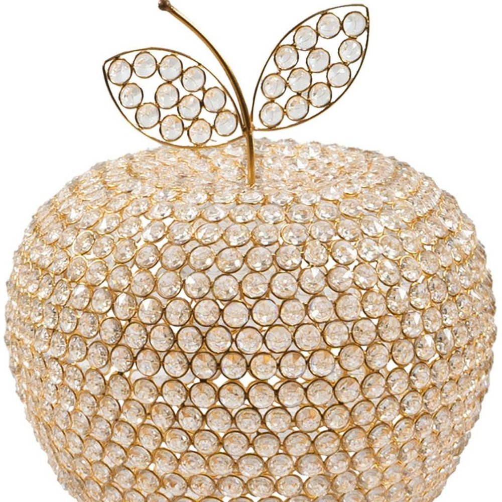 15" Gold Aluminum And Faux Crystal Decorative Apple