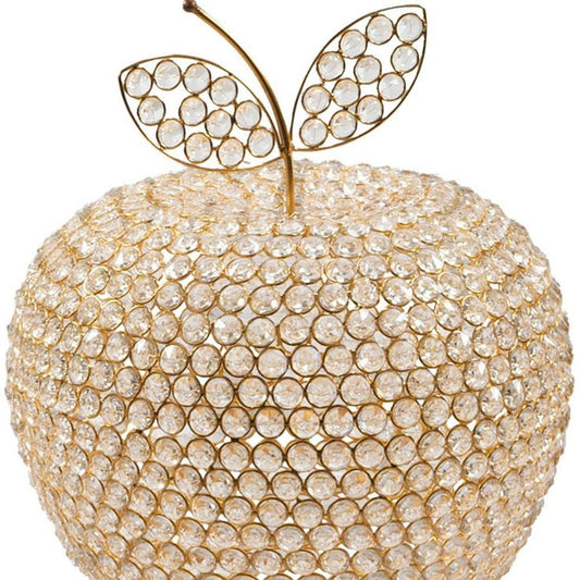 15" Gold Aluminum And Faux Crystal Decorative Apple
