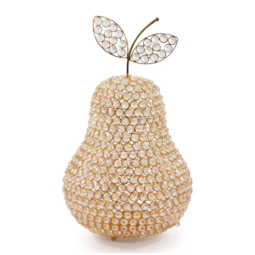 18" Gold Aluminum And Faux Crystal Decorative Pear
