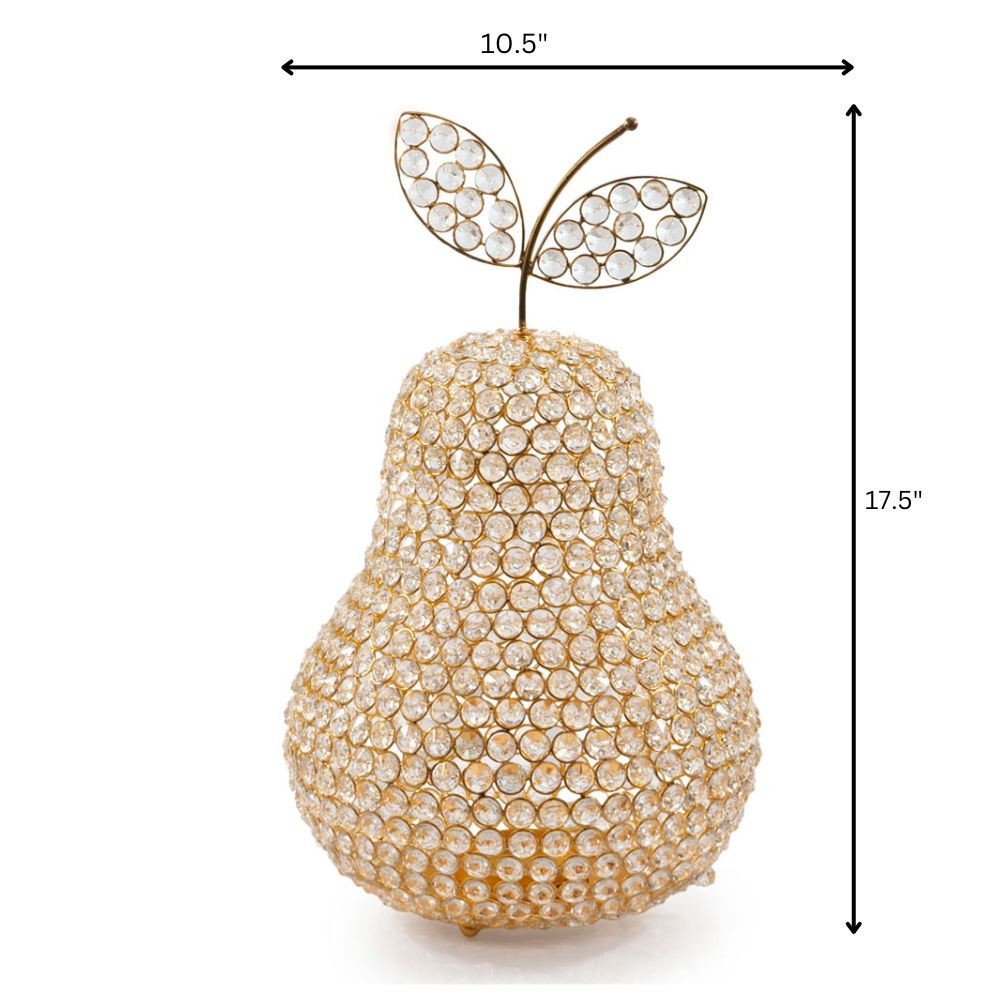 18" Gold Aluminum And Faux Crystal Decorative Pear