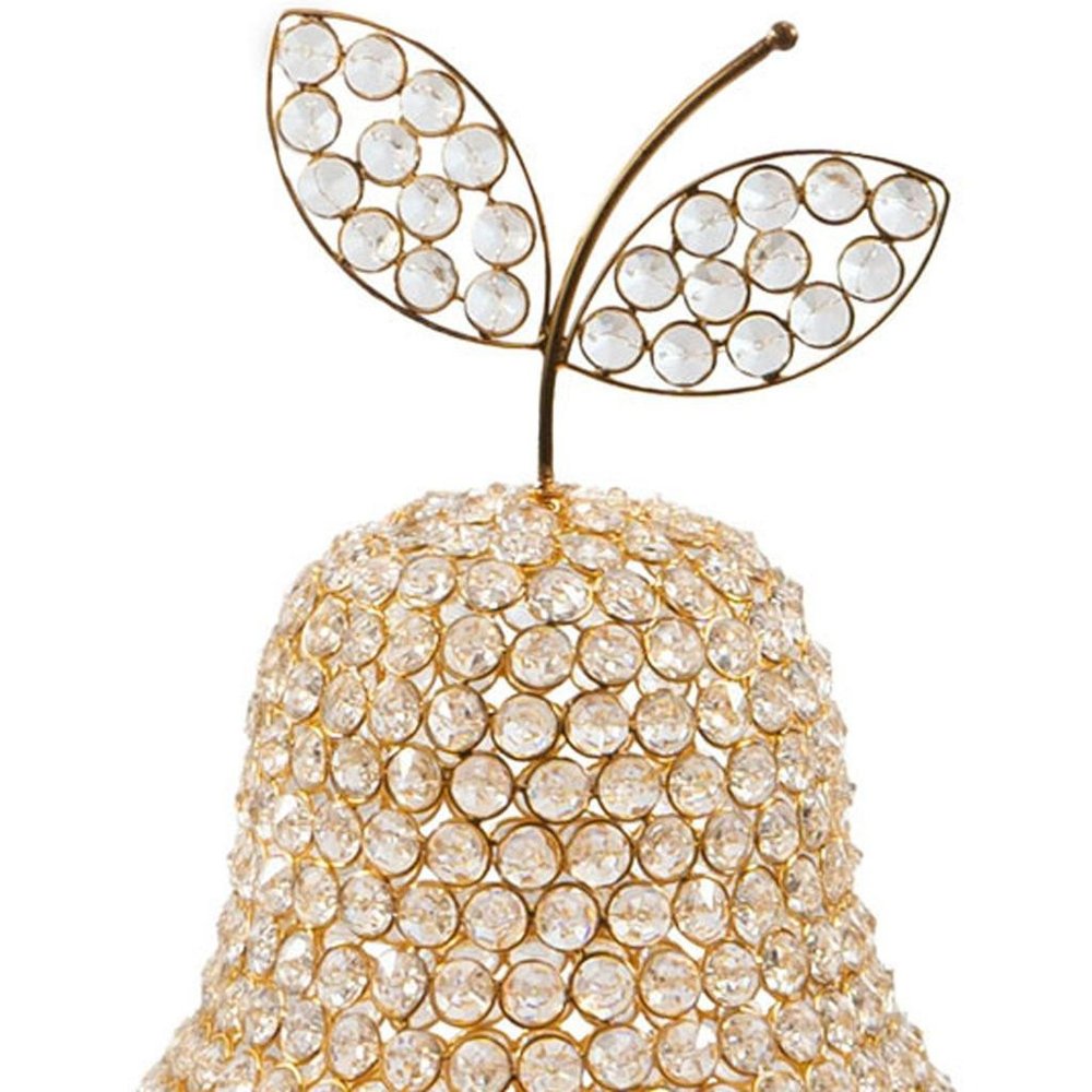 18" Gold Aluminum And Faux Crystal Decorative Pear
