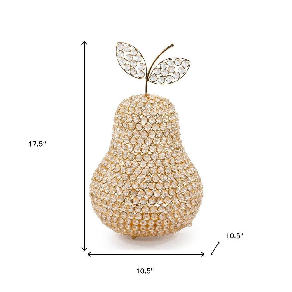 18" Gold Aluminum And Faux Crystal Decorative Pear