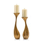Set of Two Antiqued Gold Aluminum Wavy Faceted Tabletop Pillar Candle Holders