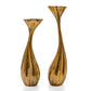Set of Two Antiqued Gold Aluminum Wavy Faceted Tabletop Pillar Candle Holders
