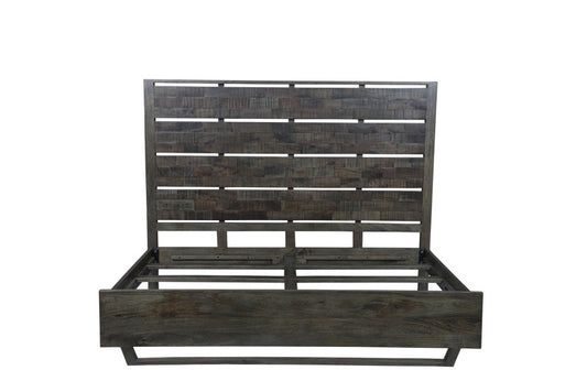 Dark Brown Slat Back Solid Wood King Bed Frame