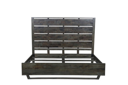 Dark Brown Slat Back Solid Wood King Bed Frame