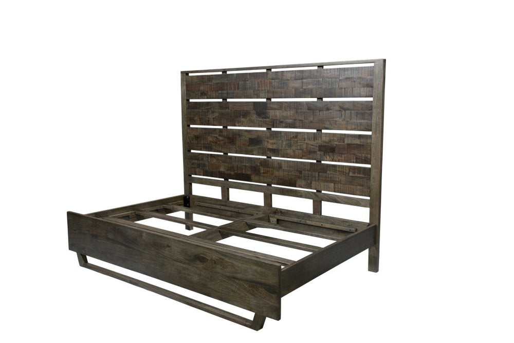 Dark Brown Slat Back Solid Wood King Bed Frame