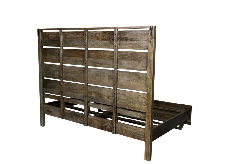 Dark Brown Slat Back Solid Wood King Bed Frame