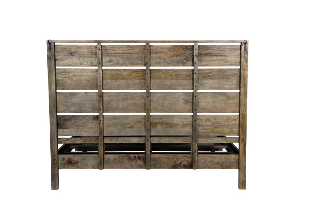 Dark Brown Slat Back Solid Wood King Bed Frame