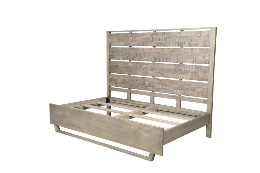 Gray Slat Back Solid Wood King Bed Frame