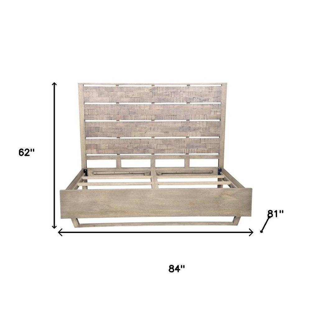 Gray Slat Back Solid Wood King Bed Frame