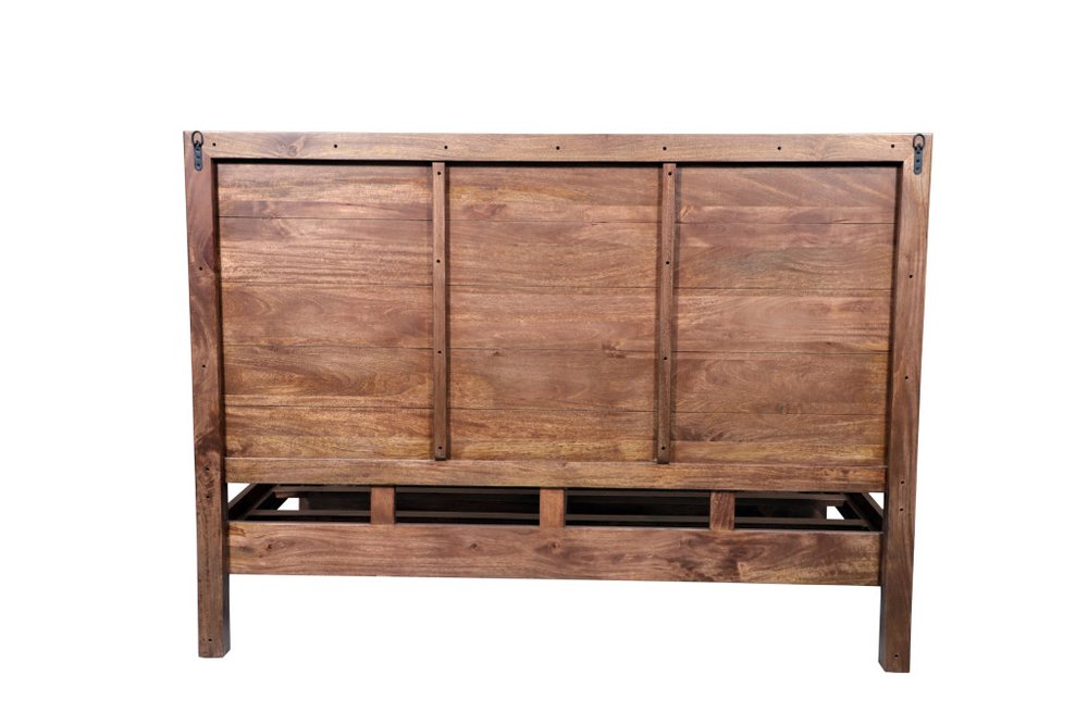 Brown Carved Abstract Solid Wood King Bed Frame
