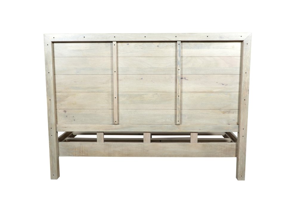 Gray Carved Abstract Solid Wood King Bed Frame