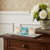 Set of Three Blue And White Snowflake Glass Christmas Tabletop Candle Holders