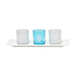 Set of Three Blue And White Snowflake Glass Christmas Tabletop Candle Holders