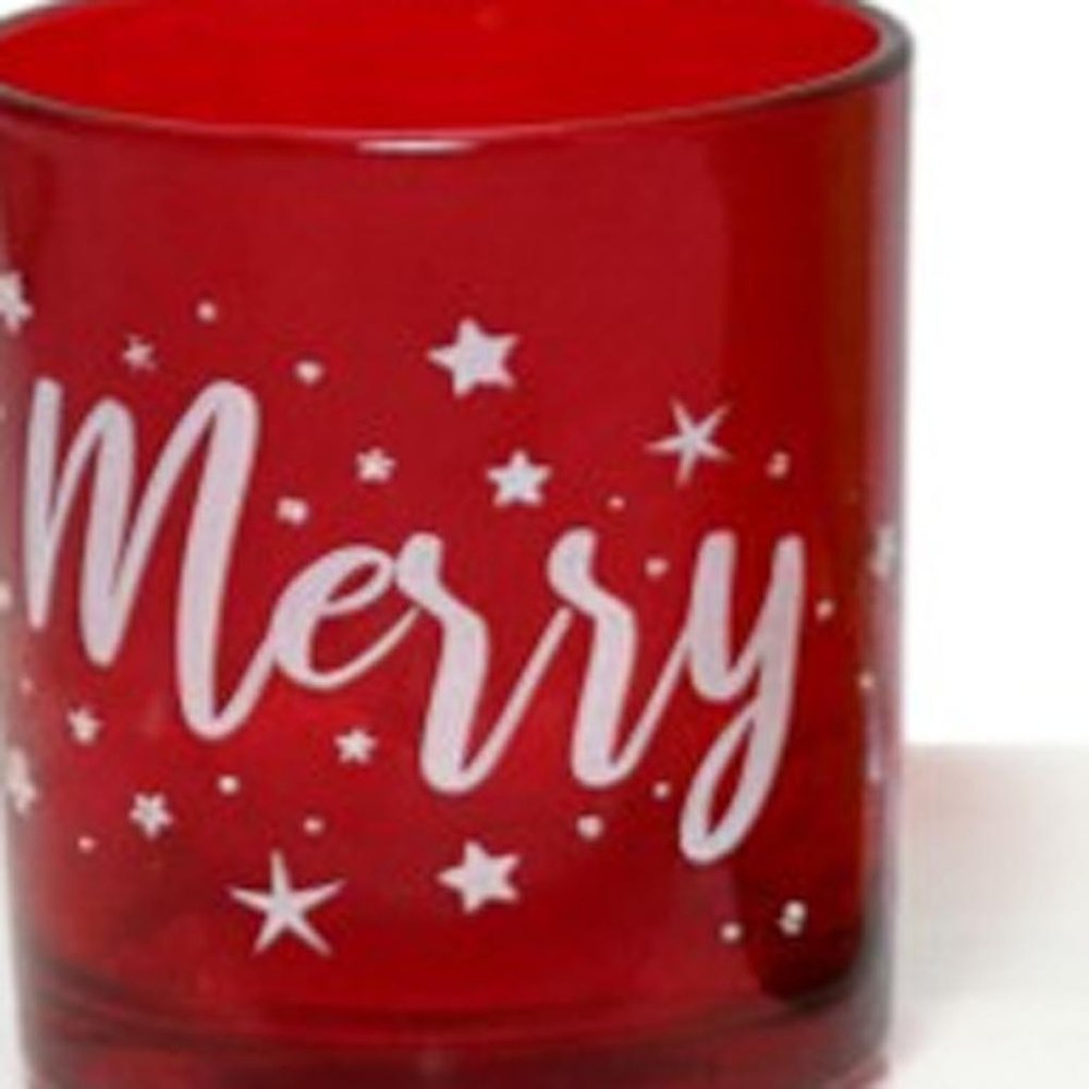 Set of Four Red Green And White Glass Christmas Tabletop Candle Holders